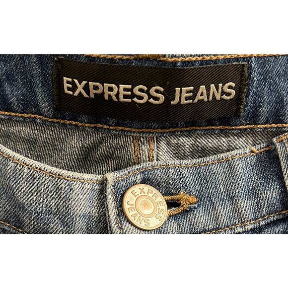 EXPRESS Mid Rise Raw Hem Pieced Original Girlfriend Crop Jeans sz 8 Reg - Picture 6 of 8